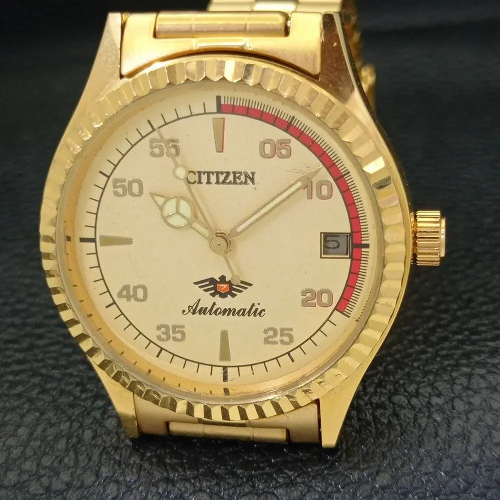 Vintage 1971 Citizen Automatic Mens Gold Watch W/daydate & Red accents